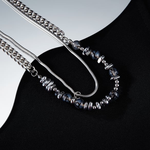 Colliers pendentifs polyvalents en acier inoxydable à double couche pour hommes, 1 pièce
