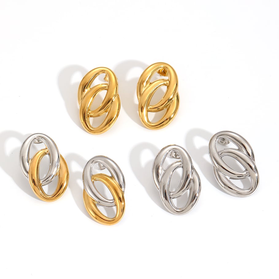 1 Pair Exquisite Series Daily Double-layer Round Stainless Steel Gold Color Women's Stud Earrings Picture4