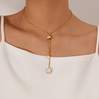 Collar con colgante de acero inoxidable dorado con diseño de flores diarias de serie simple para mujer de 1 pieza h5 Imagen5