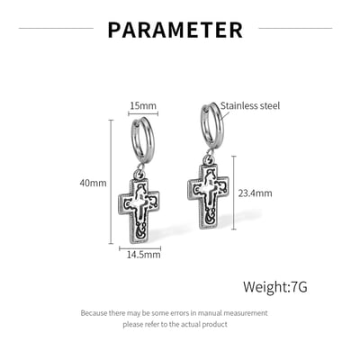 1 Pair Daily Piercing Cross Stainless Steel Men's Stud Earrings h5 Picture7