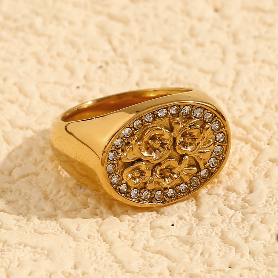 1 Piece Luxurious Series Natural Flower Stainless Steel   Gold Color  Women's Single Rings Picture6