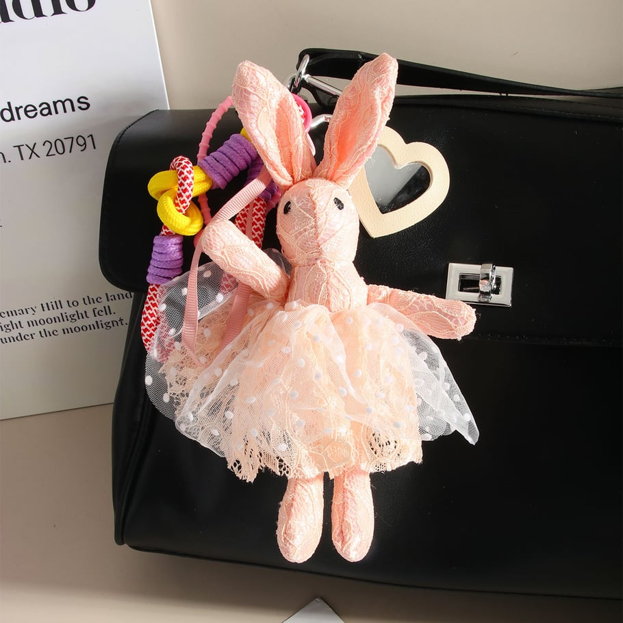 1 Piece Fantastic Series Sweet Pink Rabbit With Lace Canvas Women's Bag Charms Picture7