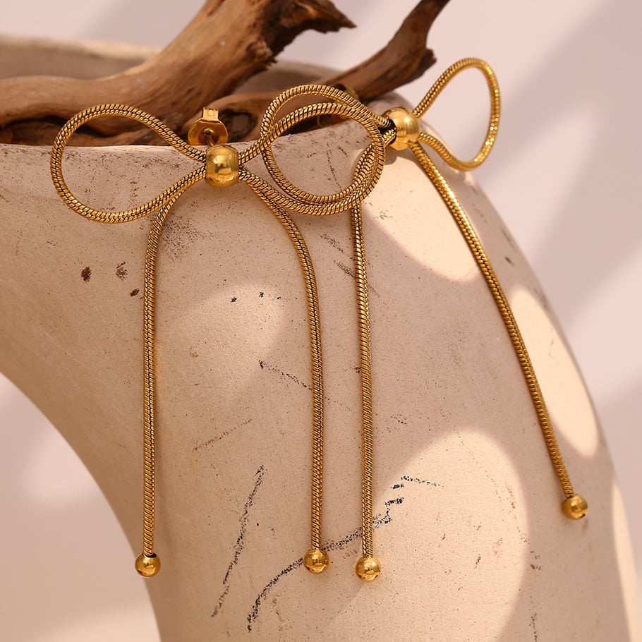 1 Pair Romantic Series Sweet Bow Knot Stainless Steel   Gold Color  Women's Drop Earrings Picture6