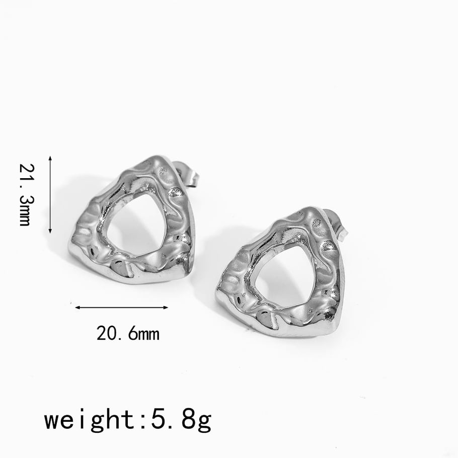 1 Pair Designable Series Retro Triangular Hammered Texture Stainless Steel Gold Color Women's Stud Earrings Picture8