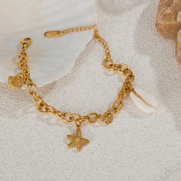 1 Piece Ocean Series Daily Starfish Stainless Steel Gold Color Women's Charm Bracelets