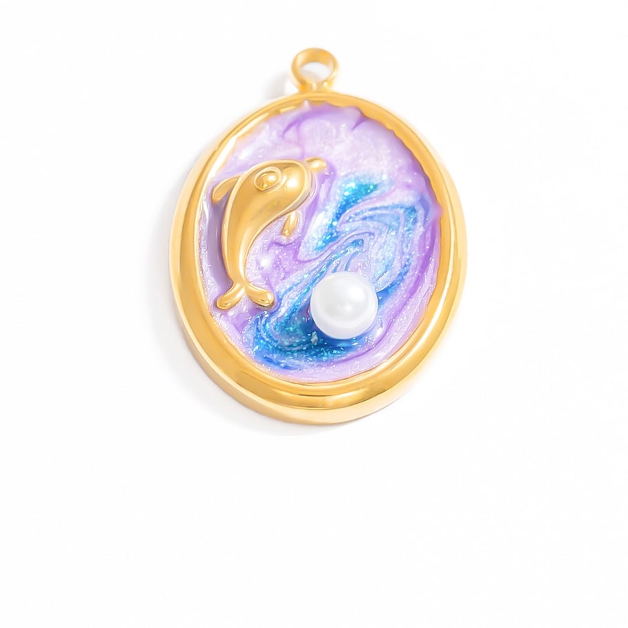 1 Piece Romantic Series Vacation Beach Marine Elements Oil-spot Glazing Stainless Steel Gold Color Shell Women's Pendants Picture9