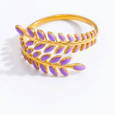 Anillos ajustables para mujer de acero inoxidable color dorado con diseño de planta natural, serie romántica, 1 pieza h5 Imagen10