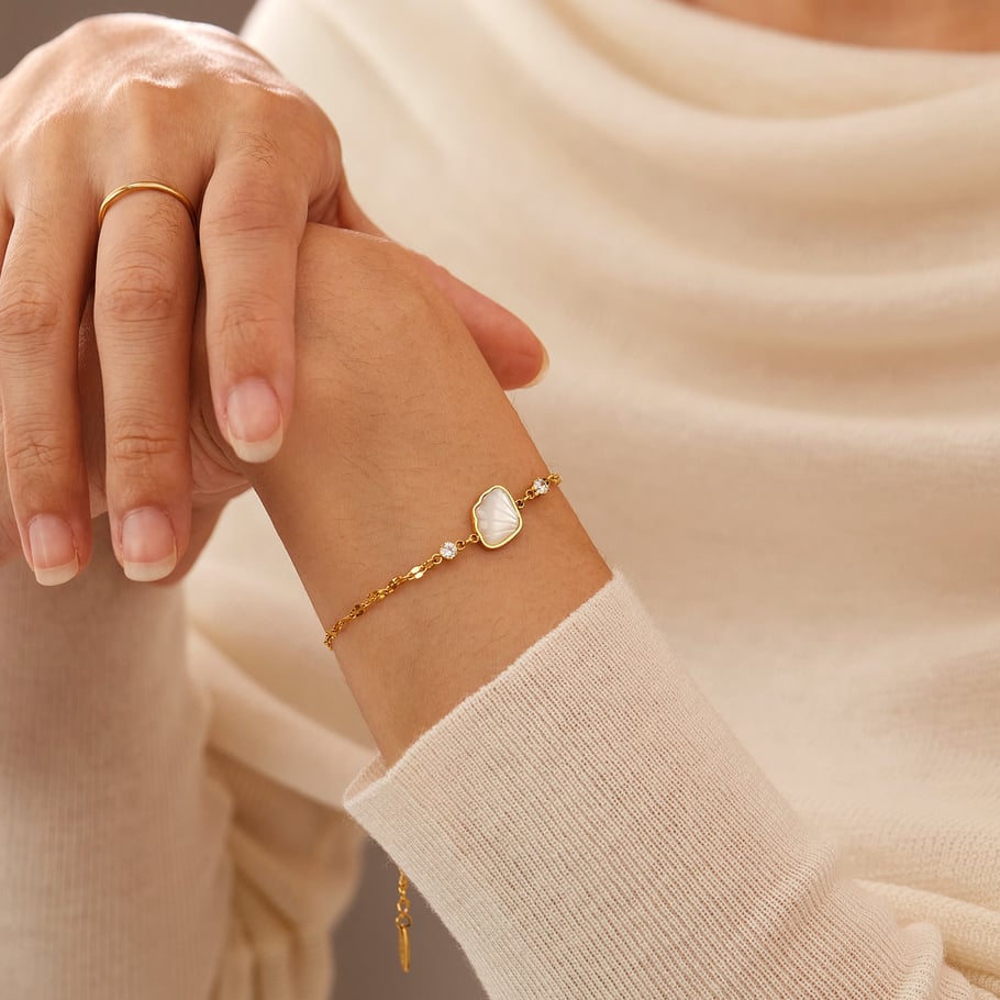Pulsera de cadena de acero inoxidable para mujer, serie simple, geométrica, color dorado, 1 unidad Imagen7