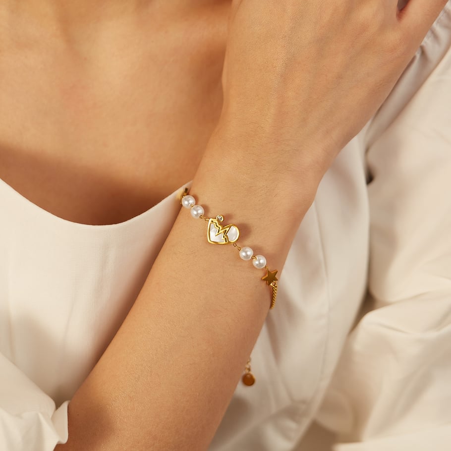 Pulsera de cadena de acero inoxidable color dorado para mujer, serie simple Daily Star, 1 pieza Imagen7