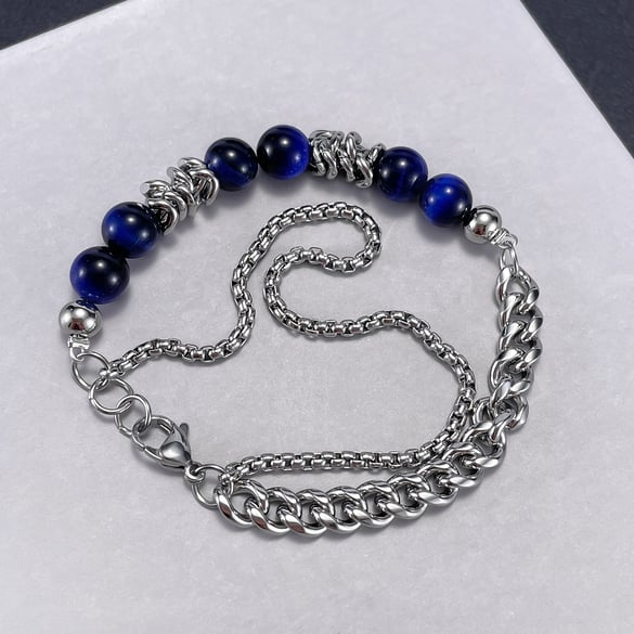 1 stuk moderne blauwe roestvrijstalen kralenarmbanden voor heren