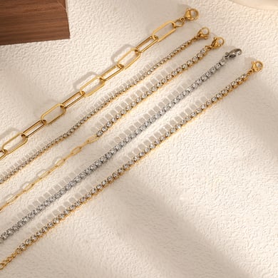1 Piece Shining Series Exquisite Circle Stainless Steel Gold Color Zircon Women's Chain Bracelets h5 Picture3