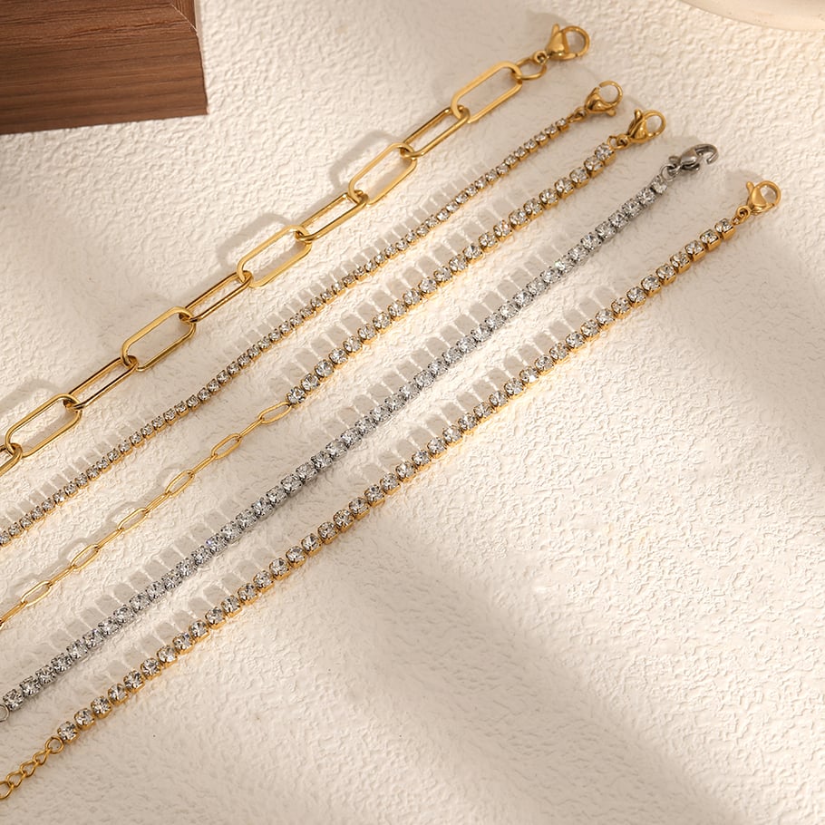 1 Piece Shining Series Exquisite Circle Stainless Steel Gold Color Zircon Women's Chain Bracelets Picture3