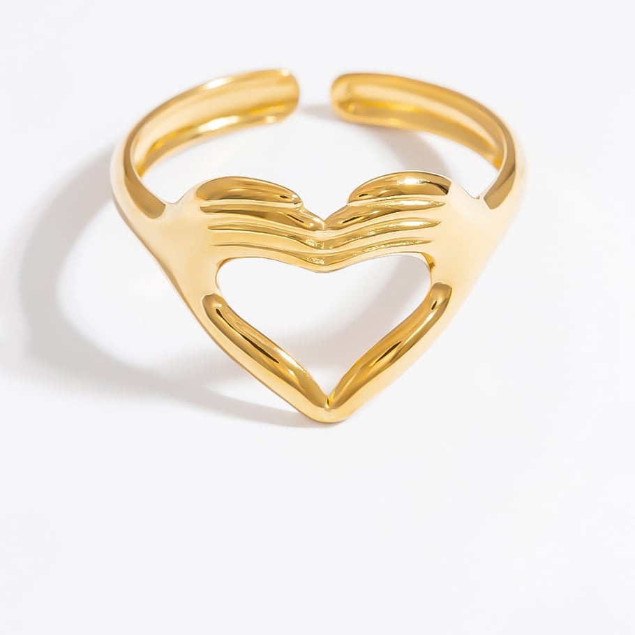 Anillos ajustables para mujer de acero inoxidable color dorado con diseño de corazón romántico de 1 pieza Imagen12