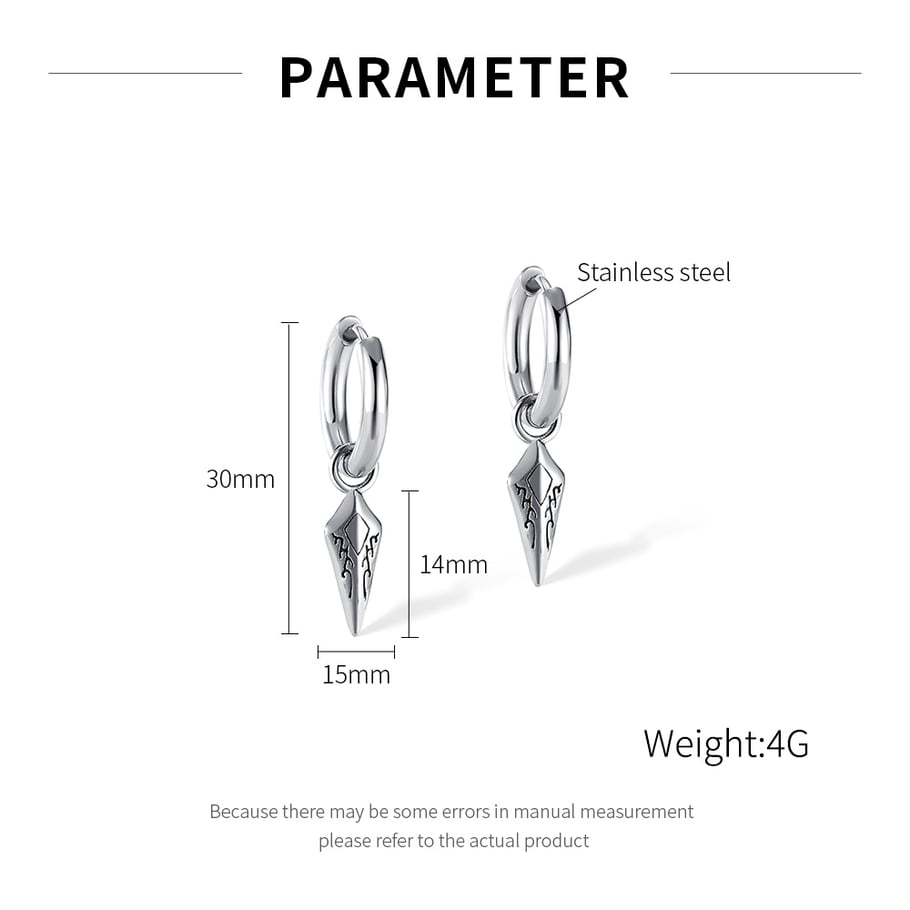 1 Pair Intricate Dart Shape Stainless Steel Men's Stud Earrings h5Picture7