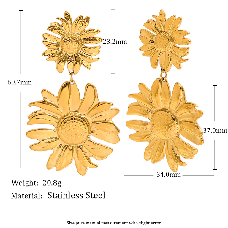1 Pair Luxurious Series Natural Flower Stainless Steel   Gold Color  Women's Drop Earrings Picture9