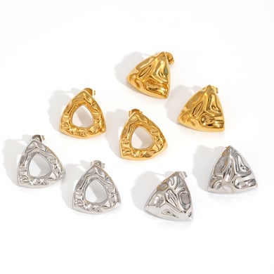 1 Pair Designable Series Retro Triangular Hammered Texture Stainless Steel Gold Color Women's Stud Earrings h5 Picture4