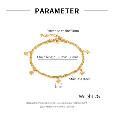 1 Piece Charming Series Daily Eight-pointed Star Double-layer Stainless Steel Gold Color Women's Chain Bracelets h5 Picture9