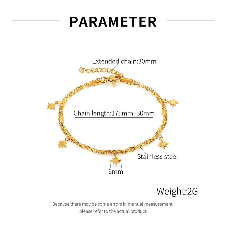 1 Piece Charming Series Daily Eight-pointed Star Double-layer Stainless Steel Gold Color Women's Chain Bracelets Picture9