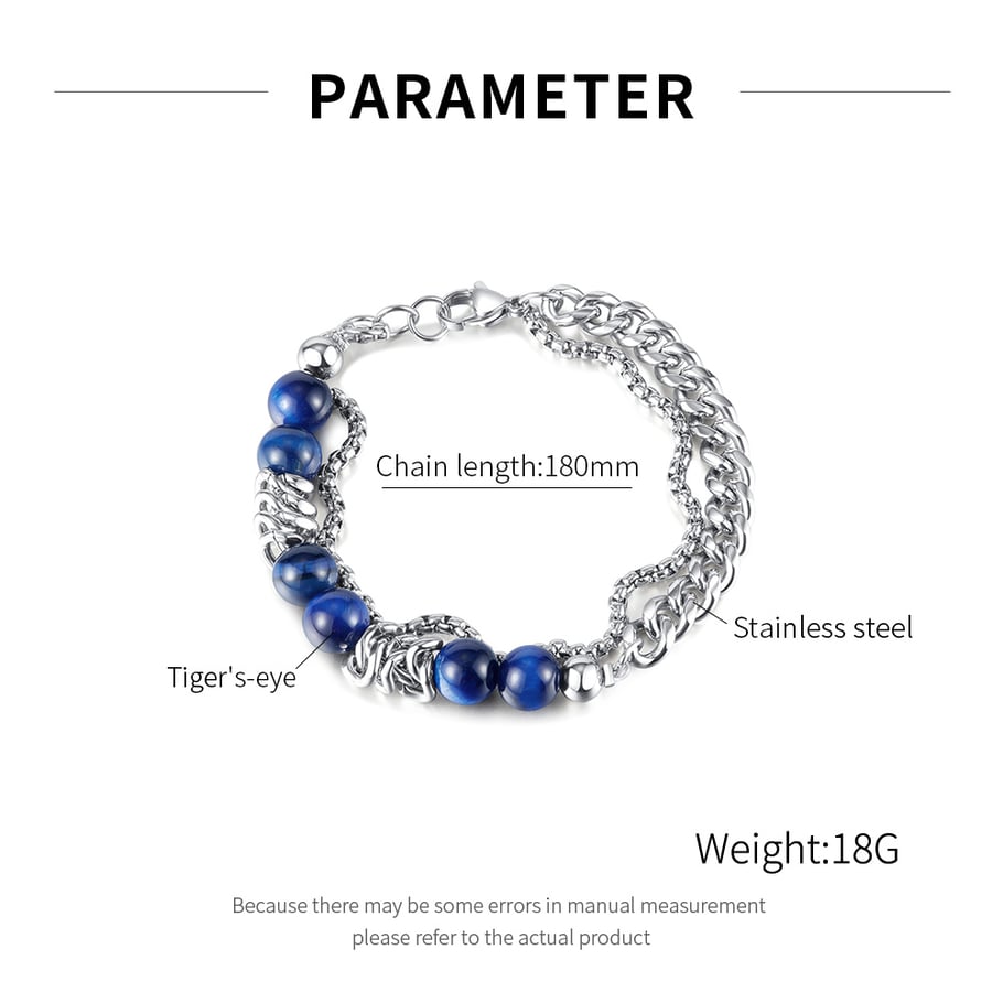 Bracelet moderne en acier inoxydable bleu pour homme, 1 pièce, avec perles Image7