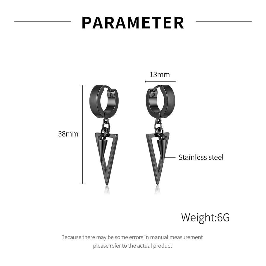 1 Pair Industrial Triangle Piercing Stainless Steel Men's Stud Earrings Picture7