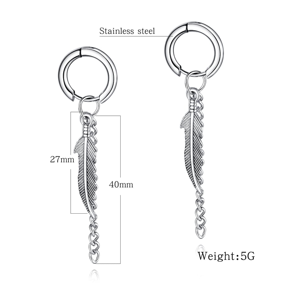 1 Pair Modern Wings Tassels Stainless Steel Men's Stud Earrings h5Picture7
