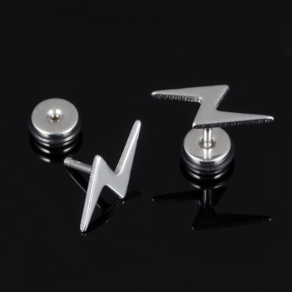 Versatile Lightning Shape Stainless Steel Men's Stud Earrings