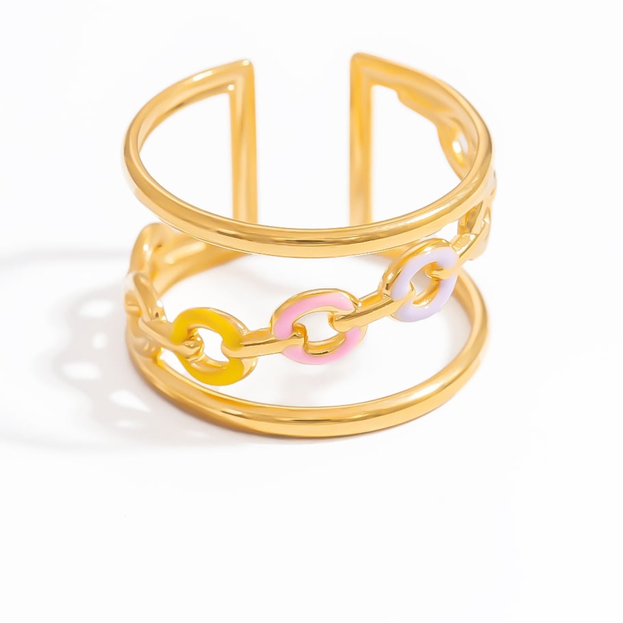 Anillos ajustables para mujer de acero inoxidable color dorado con diseño de corazón de vacaciones de la serie romántica de 1 pieza Imagen9