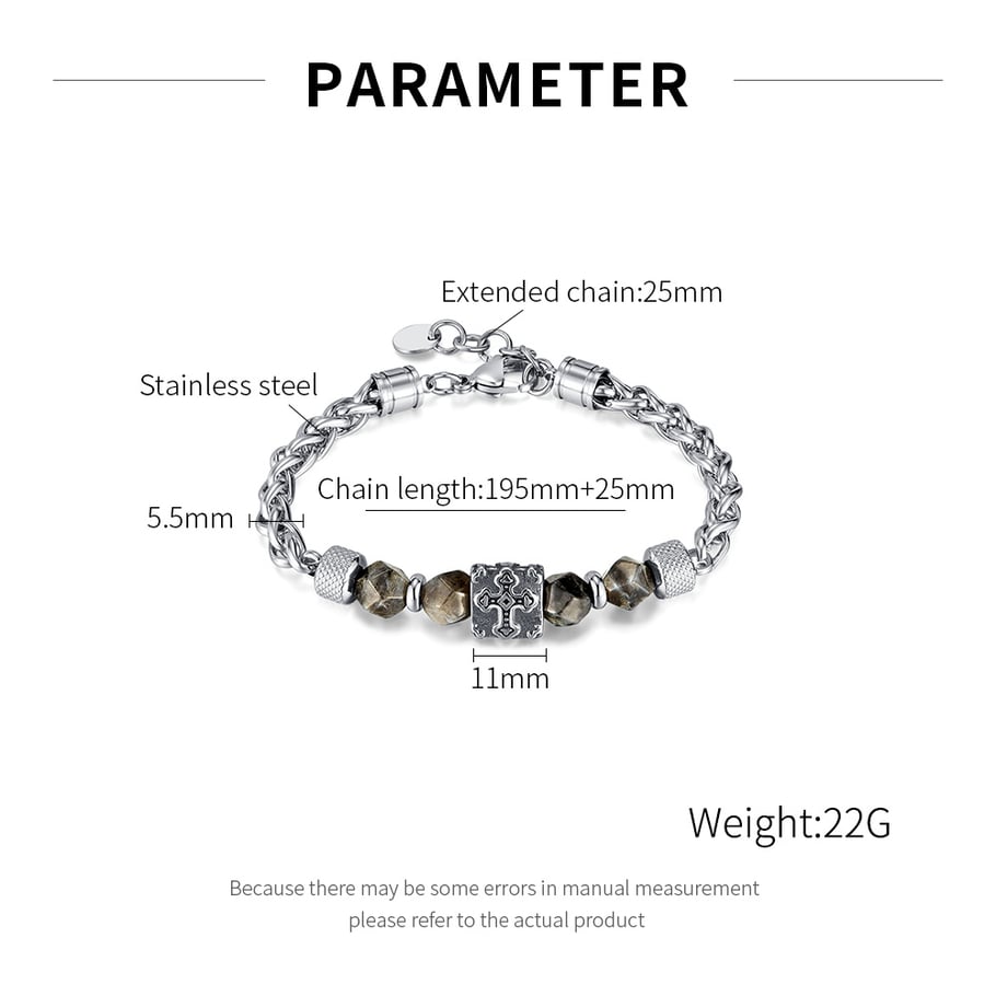 Bracelet en acier inoxydable pour homme, série délicate, croix, perles Image7