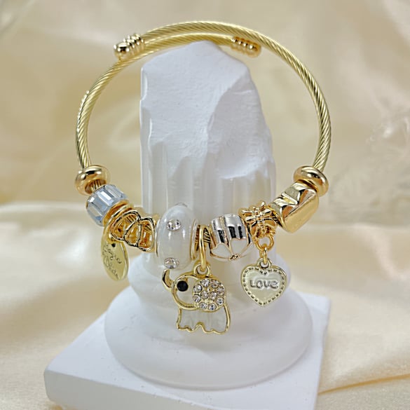 1 Piece Simple Series Cute Elephant Beads Stainless Steel Gold Color Women's Bangles 2