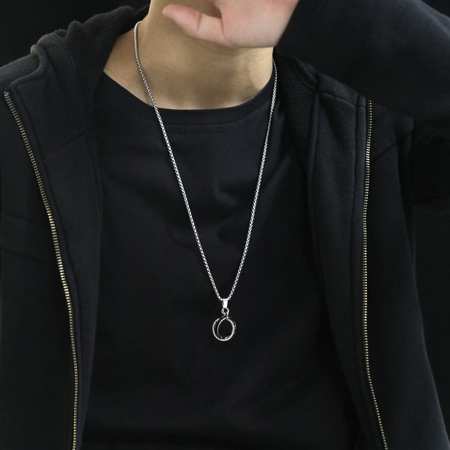 1 Piece Dazzling Double Rings Stainless Steel Men's Pendant Necklaces Picture7