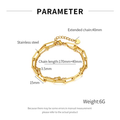 Squircle Double-layer Stainless Steel Gold Color Men's Chain Bracelets h5 Picture7