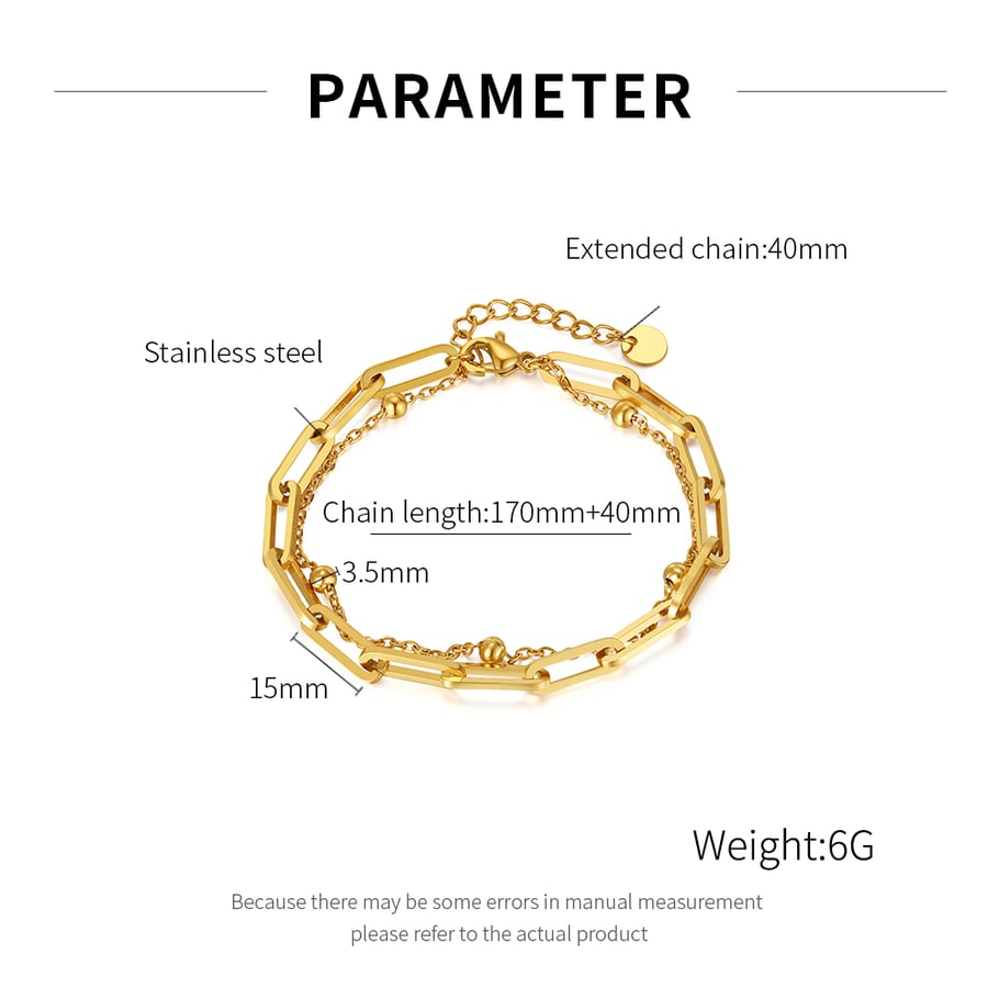 Squircle Double-layer Stainless Steel Gold Color Men's Chain Bracelets Picture7