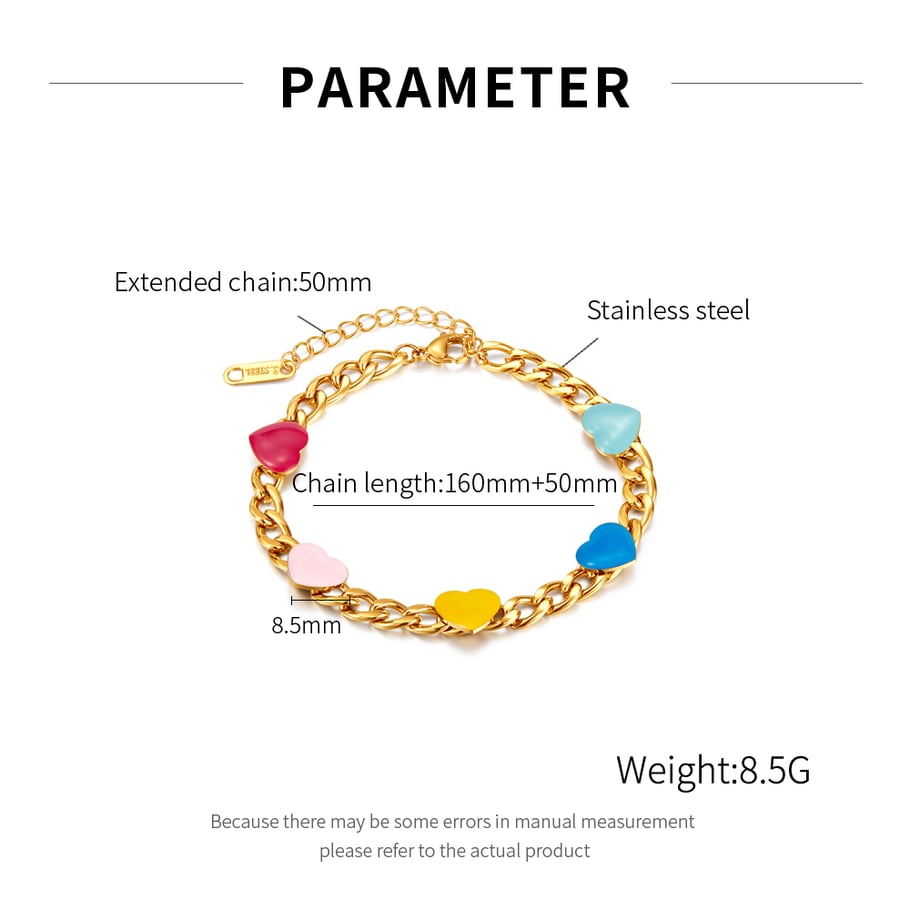 1 Stück Simple Series Daily Heart Edelstahl Goldfarben Damen Kettenarmbänder Bild7
