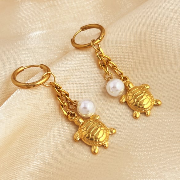1 Pair Summmer Beach Style Cute Turtle Stainless Steel Gold Color Women's Drop Earrings 2