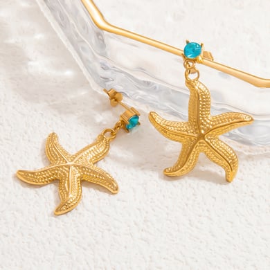 1 par de pendientes colgantes de acero inoxidable dorados con diseño de tortuga de vacaciones de la serie romántica para mujer h5 Imagen6