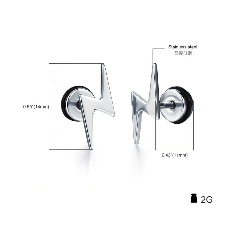 Versatile Lightning Shape Stainless Steel Men's Stud Earrings h5Picture6