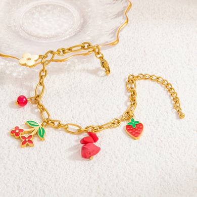 Pulseras con dijes de acero inoxidable dorado con diseño de flores románticas para mujer, 1 unidad h5 Imagen10