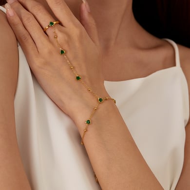 Pulsera de cadena de acero inoxidable con forma de corazón para mujer, color dorado y cristal, serie simple, 1 unidad h5 Imagen7