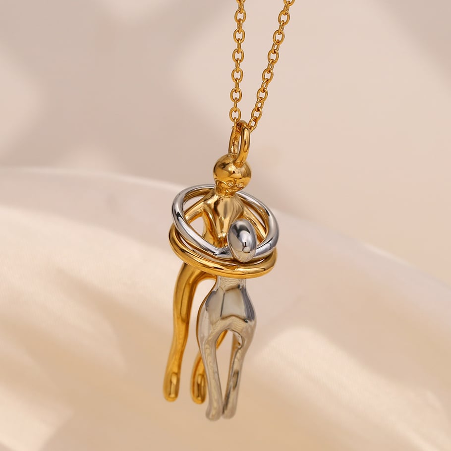 Collar con colgante de acero inoxidable dorado para mujer, serie romántica, figura clásica, 1 pieza Imagen3