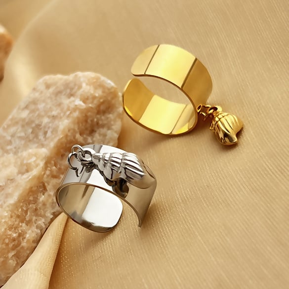 1 Piece Stylish Series Fashionable Conch Dangle Stainless Steel Gold Color Women's Adjustable Rings