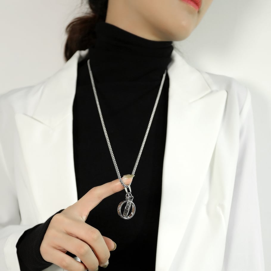 1 Piece Dazzling Double Rings Stainless Steel Men's Pendant Necklaces Picture8