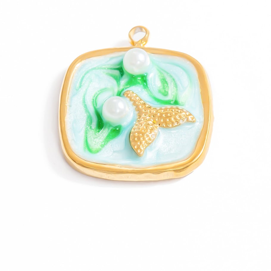 1 Piece Romantic Series Vacation Beach Marine Elements Oil-spot Glazing Stainless Steel Gold Color Shell Women's Pendants Picture11