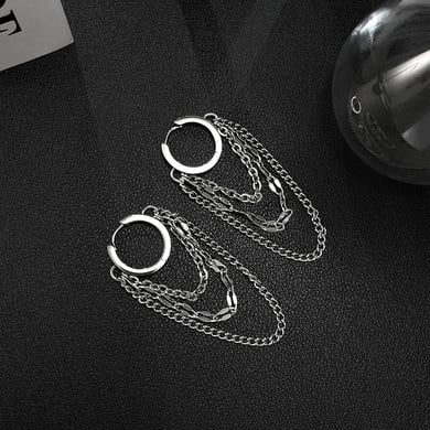 Fashionable Series tassels Stainless Steel Men's Hoop Earrings h5 Picture5