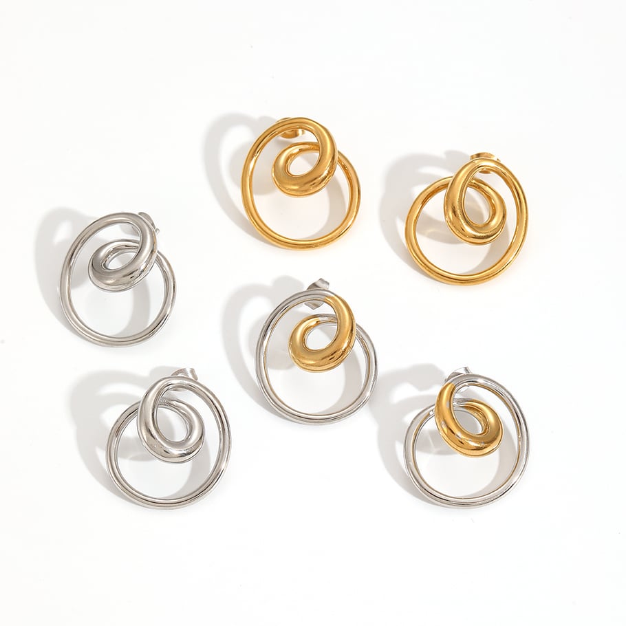 1 Pair Modern Style Irregular Spiral Shape Gold Color Stainless Steel Women's Stud Earrings Picture5