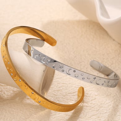 1 Stück Simple Series Klassische Schildkröte Edelstahl Goldfarben Strass Damen Armreifen h5 Bild6