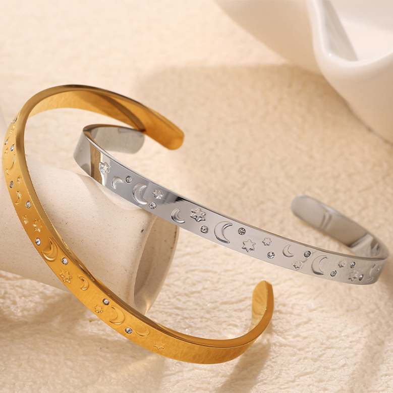 1 Stück Simple Series Klassische Schildkröte Edelstahl Goldfarben Strass Damen Armreifen Bild6