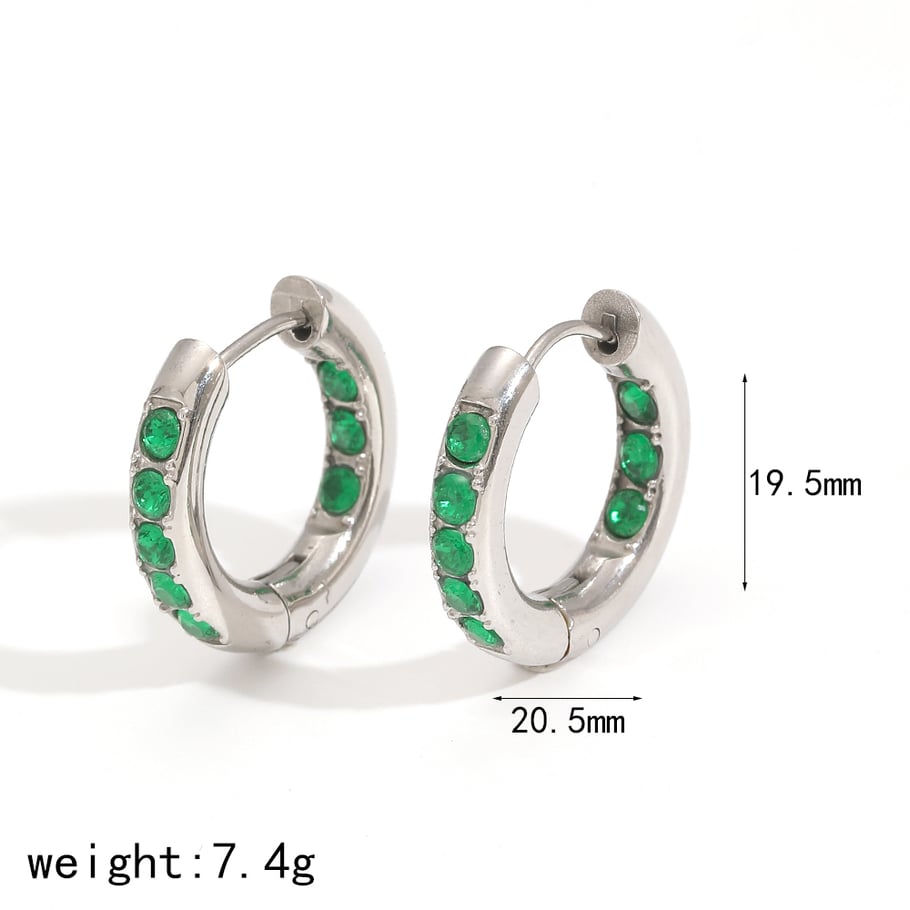 1 Pair Polychrome Series Shining Annular Stainless Steel Gold Color Zircon Women's Hoop Earrings Picture8
