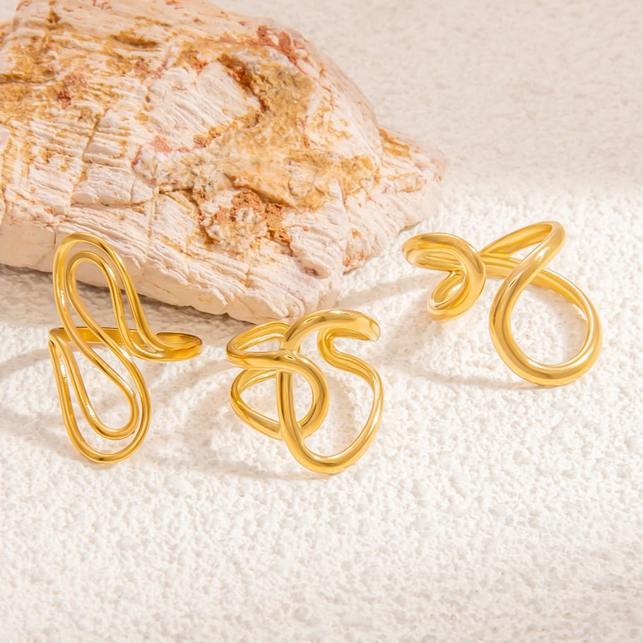 1 pezzo semplice serie classico twist in acciaio inossidabile color oro anelli regolabili da donna Immagine11