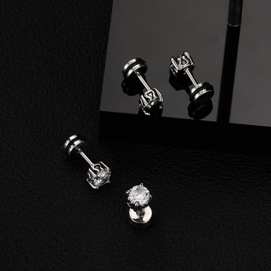 1 Pair Versatile Dazzling Circle Stainless Steel Men's Stud Earrings h5 Picture3