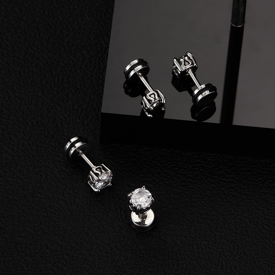 1 Pair Versatile Dazzling Circle Stainless Steel Men's Stud Earrings Picture3